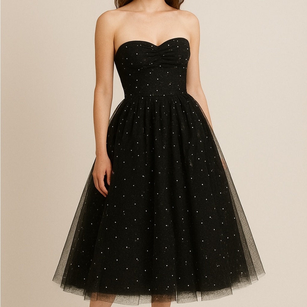 Scott McClintock Strapless Black Dress with Silver Details
